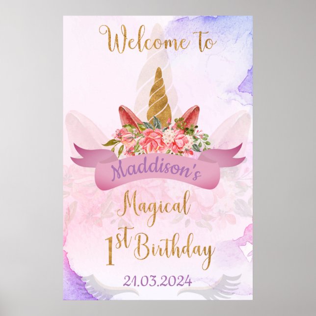 Póster Bienvenida a la Fiesta de Cumpleaños del Unicornio (Frente)