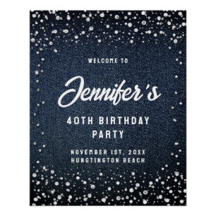 Póster Bienvenida a la fiesta de cumpleaños Denim Diamond