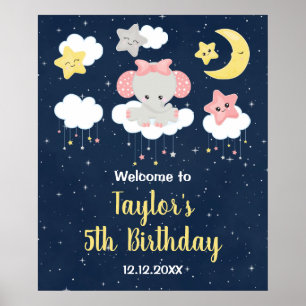 Póster Bienvenida a la Fiesta de Cumpleaños Elefante Rosa