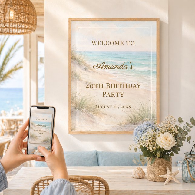 Póster Bienvenida a la fiesta de cumpleaños en la playa c (Subido por el creador)