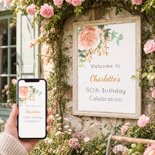 Póster Bienvenida a la fiesta de cumpleaños floral de gre