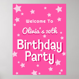 Póster Bienvenida a la fiesta de cumpleaños rosa de Bonit