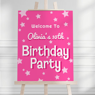 Póster Bienvenida a la fiesta de cumpleaños rosa de Bonit