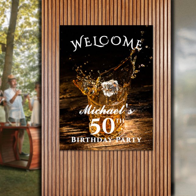 Póster Bienvenida a la fiesta de cumpleaños Rustic Whiske (Rustic bourbon whiskey birthday party welcome poster - PRINTED and/or INSTANT DOWNLOAD)