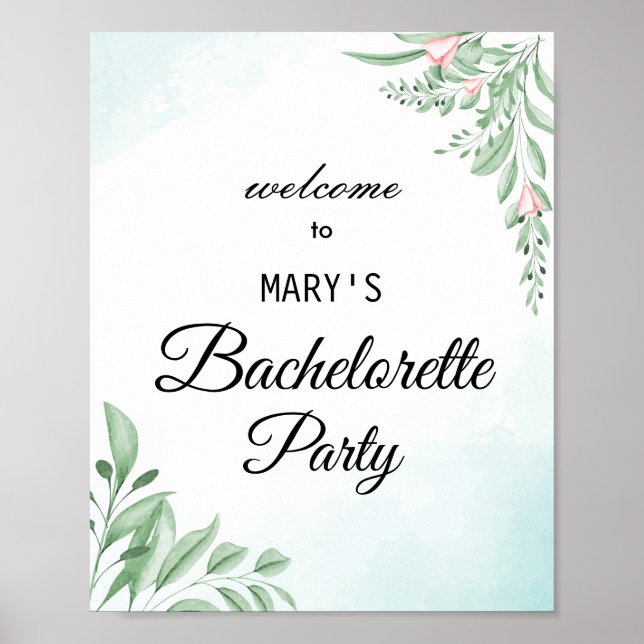 Póster bienvenida a la fiesta de despedida boho dusty blu (Frente)