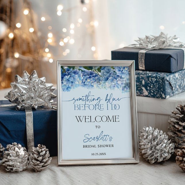 Póster Bienvenida a la Fiesta de Despedida de Soltera con (Something Blue Hydrangea Bridal Shower Welcome Poster)