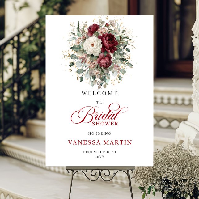 Póster Bienvenida a la Fiesta de Despedida de Soltera de  (Bohemian Burgundy Bridal Shower Welcome)