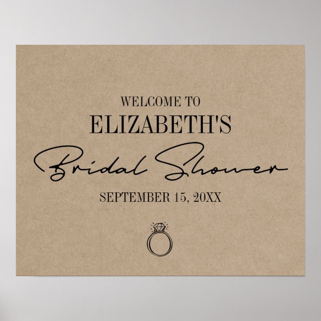 Póster Bienvenida a la fiesta de desposorios con letra mo (Frente)