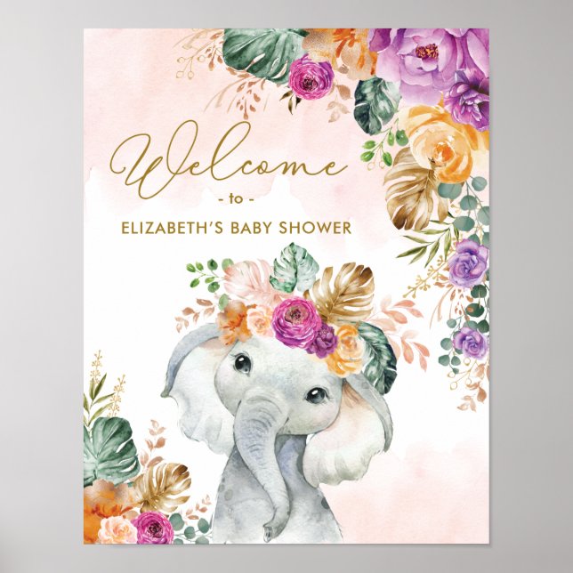 Póster Bienvenida a la Fiesta de Elefante Floral de Otoño (Frente)