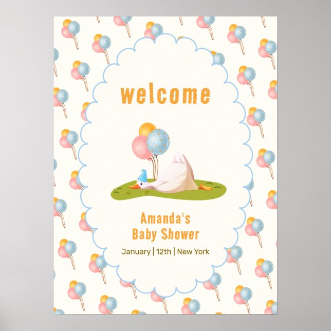 Póster Bienvenida a la Fiesta de Globos del Bebé del Gans (Frente)
