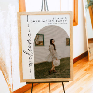 Póster Bienvenida a la fiesta de graduación con arco boho