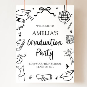 Póster Bienvenida a la fiesta de graduación con arco dibu