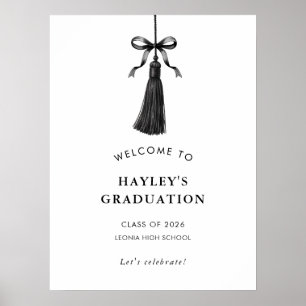 Póster Bienvenida a la fiesta de graduación con borla neg
