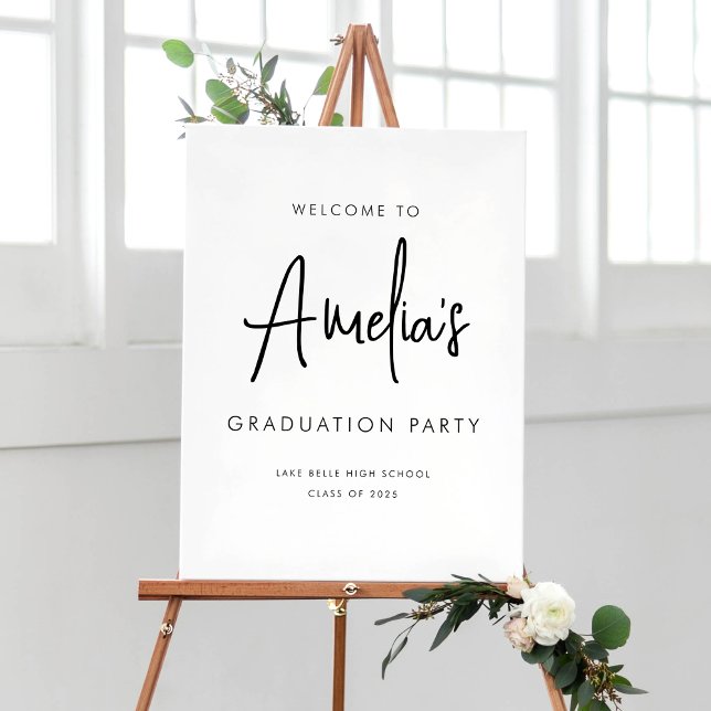 Póster Bienvenida a la fiesta de graduación de escritura  (Customizable Graduation Party Welcome Sign - Simple Handwriting Script)