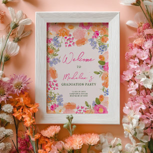 Póster Bienvenida a la fiesta de graduación de Floral Ros