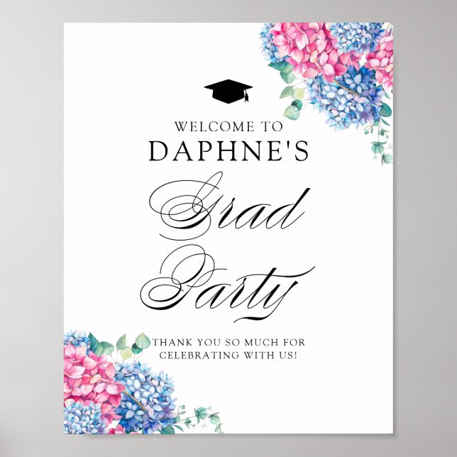 Póster Bienvenida a la fiesta de graduación de Hydrangeas (Frente)