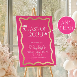 Póster Bienvenida a la fiesta de graduación de onda rosa
