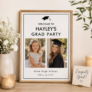 Póster Bienvenida a la Fiesta de Graduación Entonces y Ah