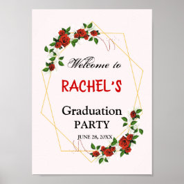 Póster Bienvenida a la fiesta de graduación floral de oro