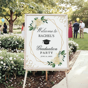 Póster Bienvenida a la fiesta de graduación floral de oro