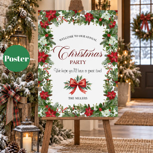 Póster Bienvenida a la fiesta de Navidad con vegetación d