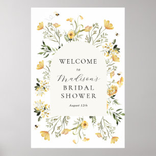 Póster Bienvenida a la fiesta de soltera con flores silve