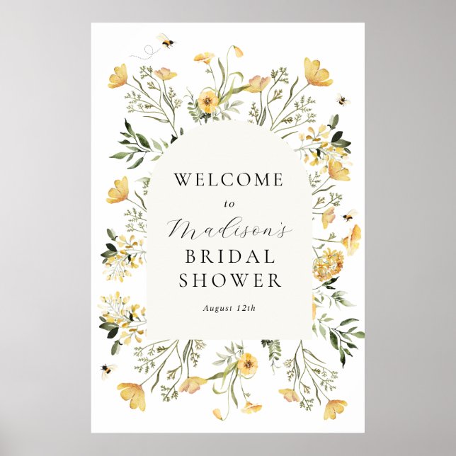Póster Bienvenida a la fiesta de soltera con flores silve (Frente)