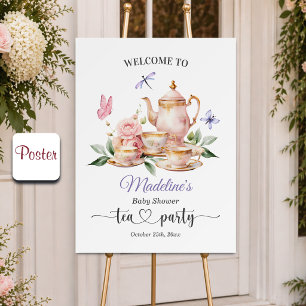 Póster Bienvenida a la Fiesta de té elegante con mariposa