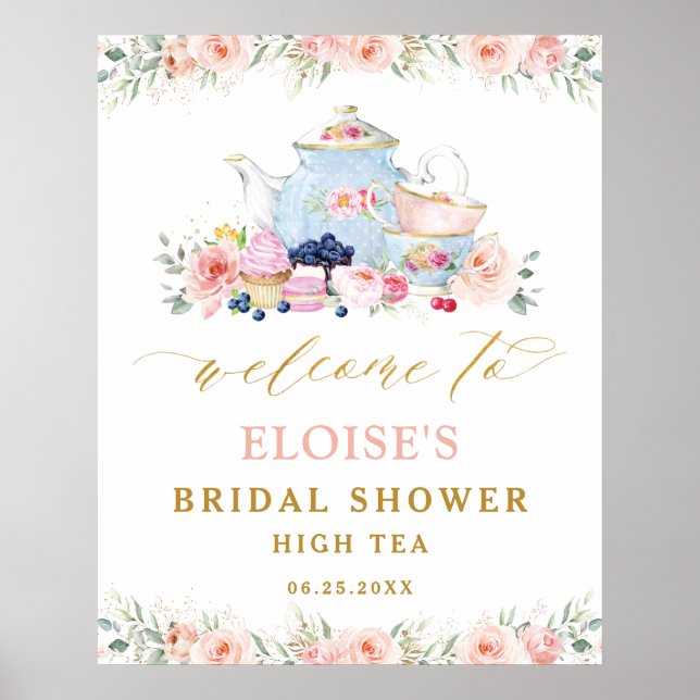 Póster Bienvenida a la Fiesta de Té Floral con Rubor para (Frente)