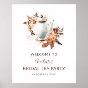 Póster Bienvenida a la fiesta de té nupcial con hierba de