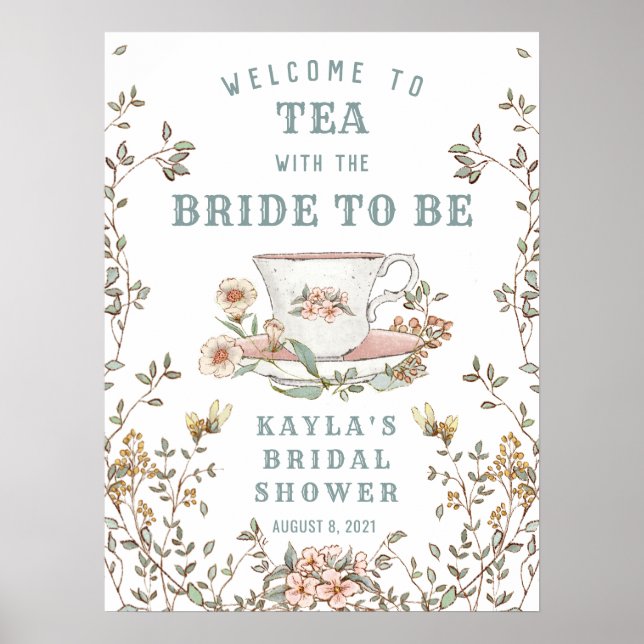 Póster Bienvenida a la Fiesta del Té de Flores Silvestres (Frente)