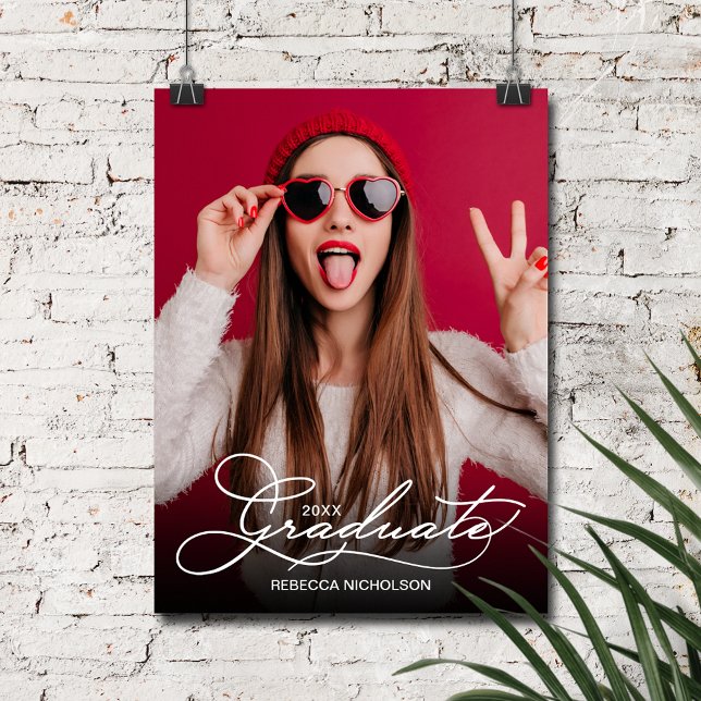 Póster Bienvenida a la fiesta moderna de graduación de fo (Modern Photo Graduation Welcome Poster, INSTANT DOWNLOAD and/or PRINTED)