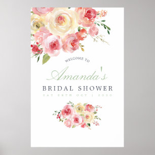 Póster Bienvenida a la fiesta nupcial floral Blush y Sage