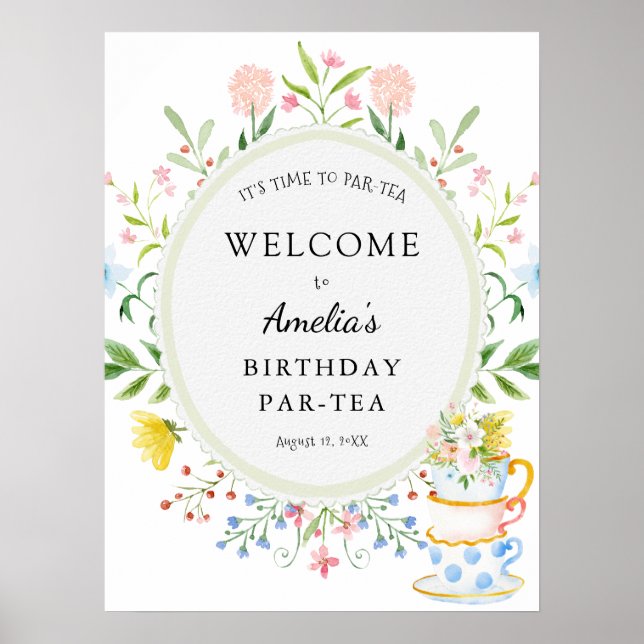 Póster Bienvenida a la Flor Silvestre Birday Tea Fiesta (Frente)