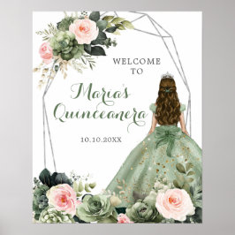 Póster Bienvenida a la floral rosa Sage Green Rubor Pink 