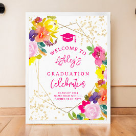 Póster Bienvenida a la graduación floral audaz del purpur