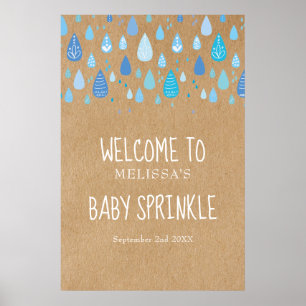 Póster Bienvenida a la lluvia de bebé azul