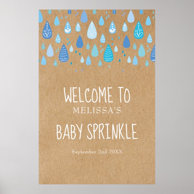 Póster Bienvenida a la lluvia de bebé azul (Frente)