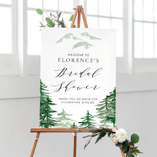 Póster Bienvenida a la lluvia de novia Bosque Acuarela