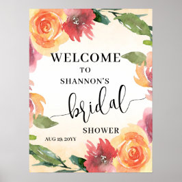 Póster Bienvenida a la lluvia de regalos floral de otoño