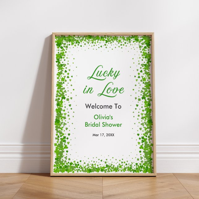 Póster Bienvenida a la lluvia de regalos nupciales de St  (St Patrick's Lucky in Love Bridal Shower Welcome Sign  )