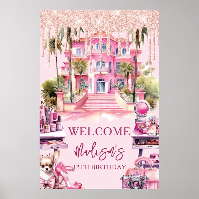 Póster Bienvenida a la maquillaje de Glam, cumpleaños chi (Frente)