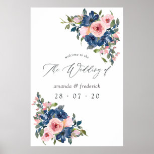 Póster Bienvenida a la marina acuarela y Boda floral Rubo