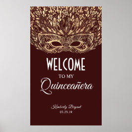 Póster Bienvenida a la máscara de oro de Quinceañera