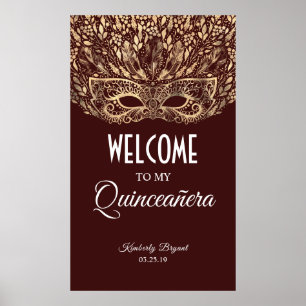 Póster Bienvenida a la máscara de oro de Quinceañera