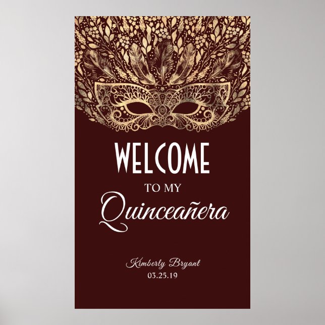 Póster Bienvenida a la máscara de oro de Quinceañera (Frente)
