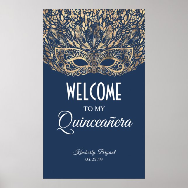 Póster Bienvenida a la máscara de oro de Quinceañera (Frente)
