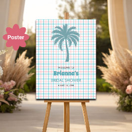 Póster Bienvenida a la novia de Palm Tree Azure Pink Chec