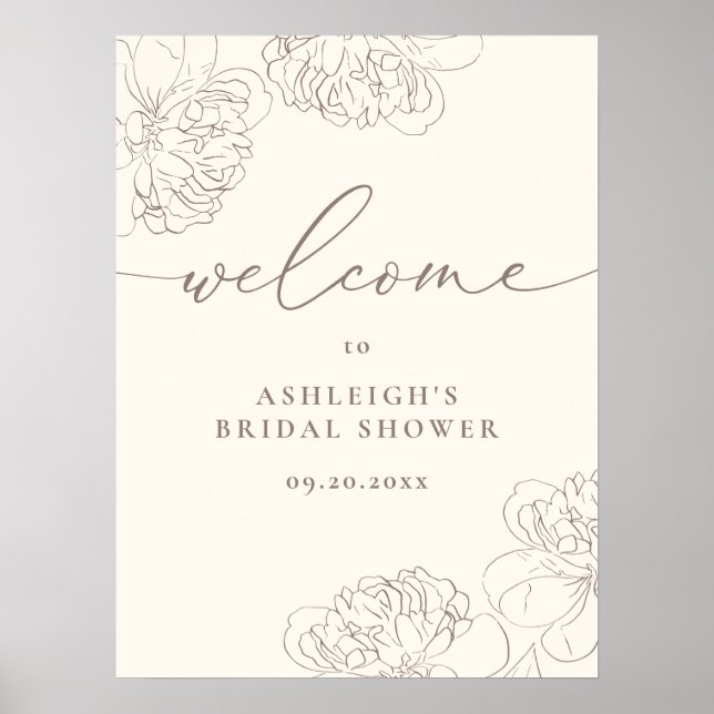 Póster Bienvenida a la novia de Peonies, dibujada a mano, (Frente)