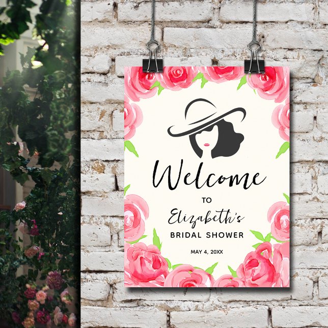 Póster Bienvenida a la novia y a los Rosas (Bride and Roses Bridal Shower Welcome Poster)
